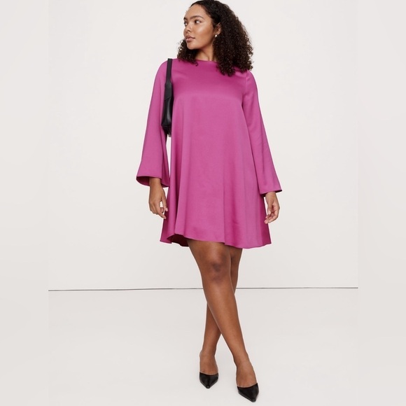 NWT! Banana Republic Black Italian Satin Mini Dress - Size Large Petite ONLY 🦦 - Picture 5 of 7